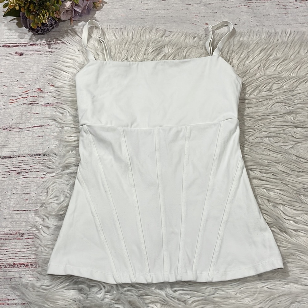 Meshki White Corset Bustier Style Crop Tank Cami